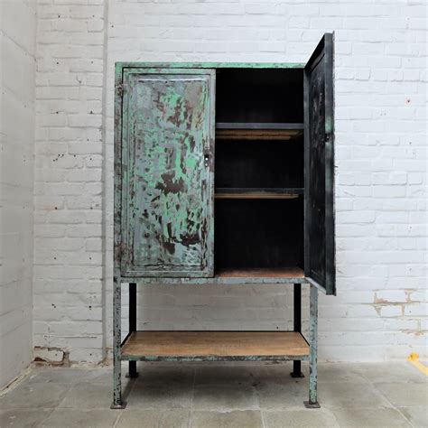 Vintage Industrial Cabinet with 2 Doors in Galvanized Steel